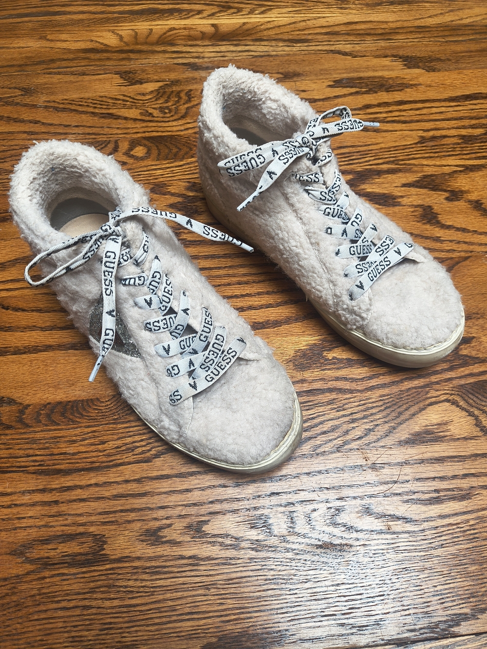 GUESS Cream Sherpa High-Top Sneakers with Branded Laces